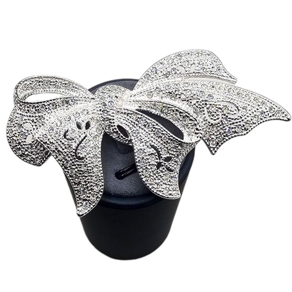 Napier Silver Tone Rhinestone Swirl Bling Bow Brooch Pin Vintage‎ 90s Y2K - Picture 2 of 7